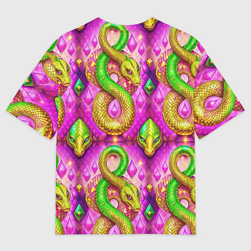 Мужская футболка оверсайз Желто-зеленые змеи паттерн / 3D-принт – фото 2