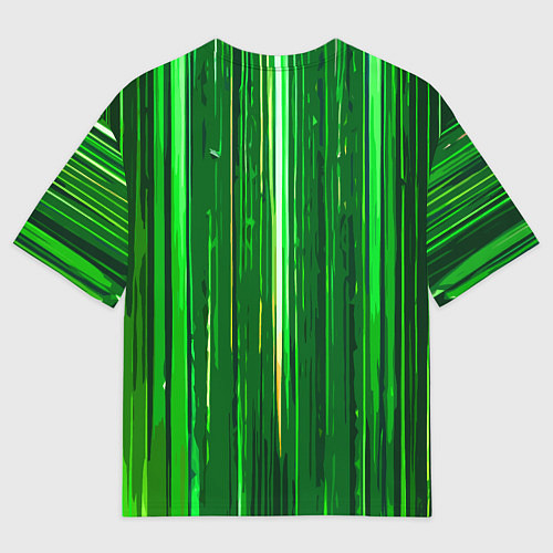 Мужская футболка оверсайз Вертикальные зелёные линии на чёрном фоне / 3D-принт – фото 2