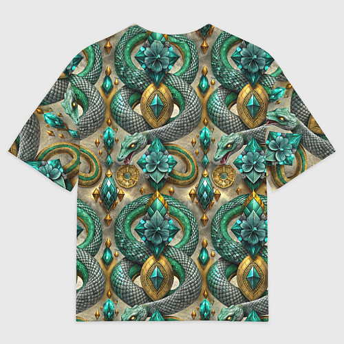 Мужская футболка оверсайз Паттерн зеленые темные змеи / 3D-принт – фото 2