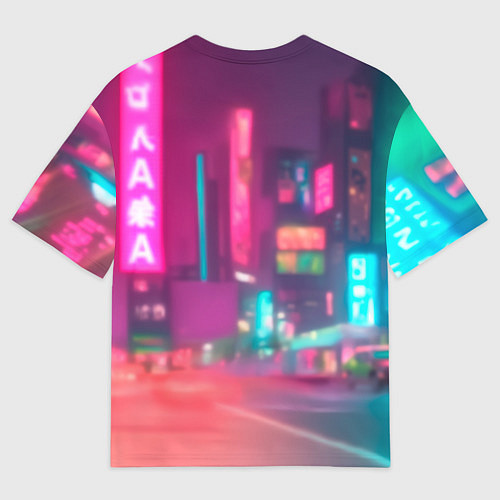 Мужская футболка оверсайз Девушка-кошка в стиле киберпанк / 3D-принт – фото 2