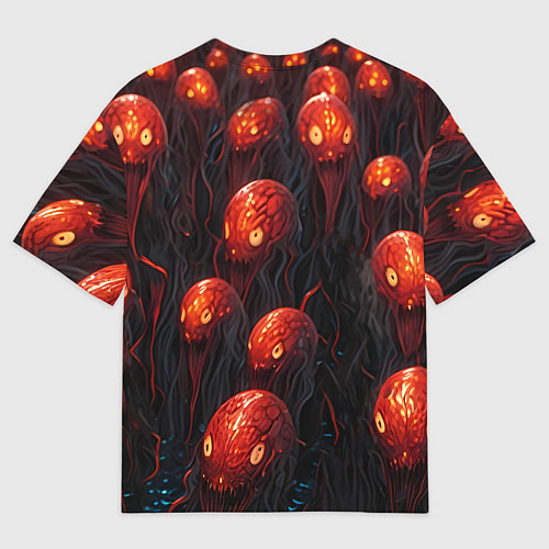 Мужская футболка оверсайз Аниме девушка окружённая красными монстрами / 3D-принт – фото 2