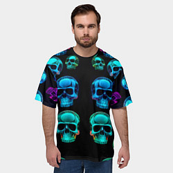 Футболка оверсайз мужская Neon skulls - ai art pattern, цвет: 3D-принт — фото 2