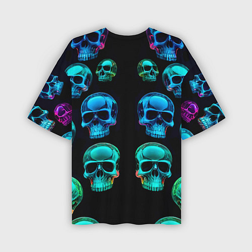 Мужская футболка оверсайз Neon skulls - ai art pattern / 3D-принт – фото 2