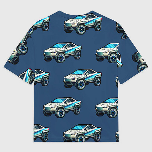 Мужская футболка оверсайз Тесла киберпанк паттерн с машинками / 3D-принт – фото 2