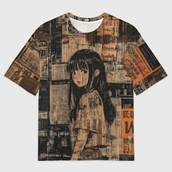 Мужская футболка оверсайз Девчонка на фоне газетных вырезок