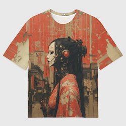 Футболка оверсайз мужская Девушка-андроид в кимоно, цвет: 3D-принт