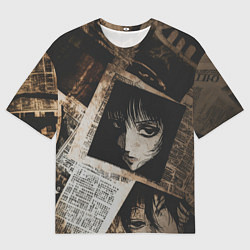 Мужская футболка оверсайз Иллюстрация из манги на газетах