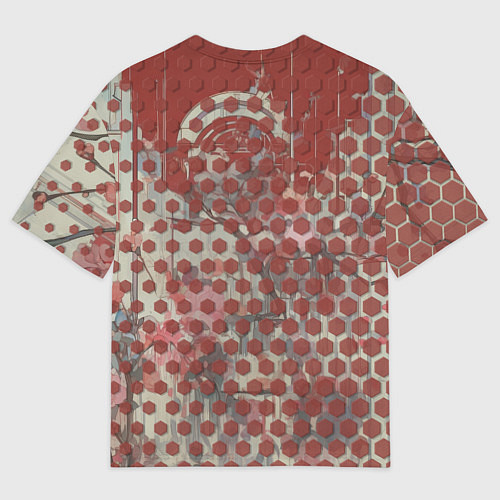 Мужская футболка оверсайз Девушка-андроид на фоне шестиугольников / 3D-принт – фото 2
