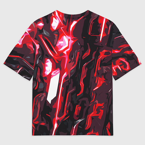 Мужская футболка оверсайз Красно-чёрная киберпанк абстракция / 3D-принт – фото 2