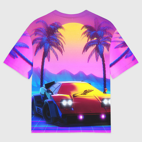 Мужская футболка оверсайз Vice city retro wave Lambo / 3D-принт – фото 2