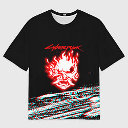 Мужская футболка оверсайз Киберпанк 2077 огненное лого