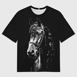Футболка оверсайз мужская Конь вороной кудрявый, цвет: 3D-принт