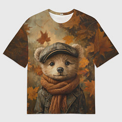 Мужская футболка оверсайз Мишка в кепке и шарфе