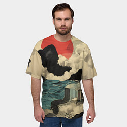 Футболка оверсайз мужская Ретро пейзаж в Японском стиле, цвет: 3D-принт — фото 2