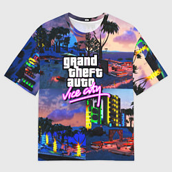 Футболка оверсайз мужская GTA vice city коллаж, цвет: 3D-принт