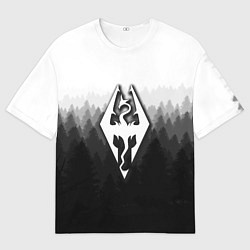 Мужская футболка оверсайз Скайрим лес лого