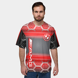 Футболка оверсайз мужская BMW текстура мотор, цвет: 3D-принт — фото 2