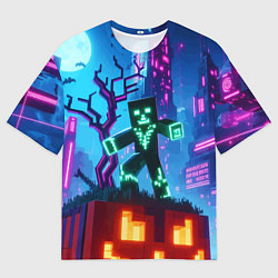 Мужская футболка оверсайз Minecraft and halloween - neon glow