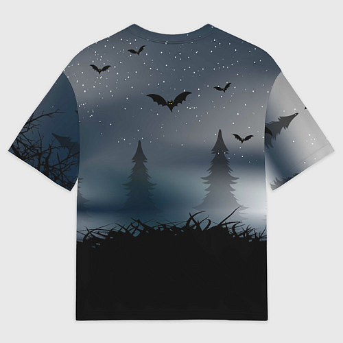 Мужская футболка оверсайз Крестный котец в ночном лесу на хэллоуин / 3D-принт – фото 2