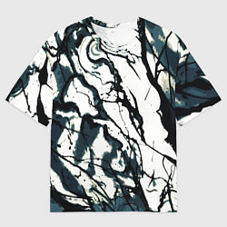 Футболка оверсайз мужская Абстрактная текстура мрамор белый с тёмно-синим, цвет: 3D-принт