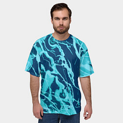 Футболка оверсайз мужская Морской сине-голубой абстракция, цвет: 3D-принт — фото 2