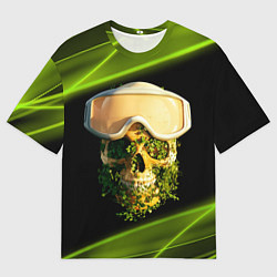 Мужская футболка оверсайз Цветущий череп в горнолыжных очках