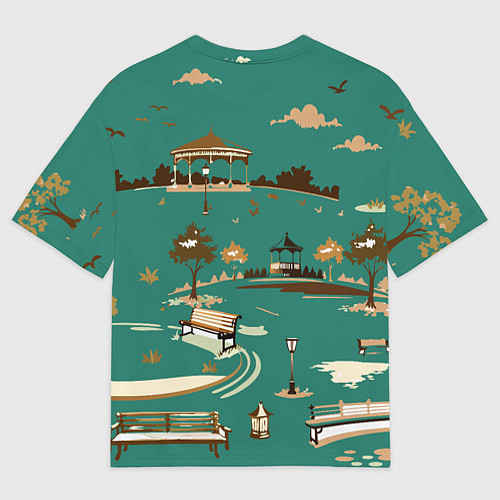 Мужская футболка оверсайз Осенний городской парк / 3D-принт – фото 2