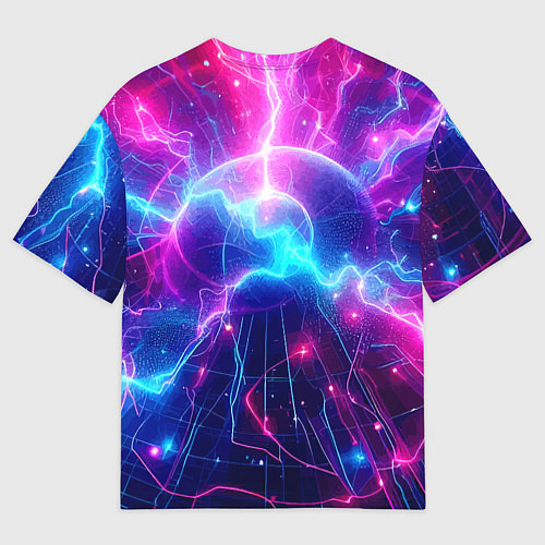 Мужская футболка оверсайз Космическая неоновая абстракция - нейроарт / 3D-принт – фото 2