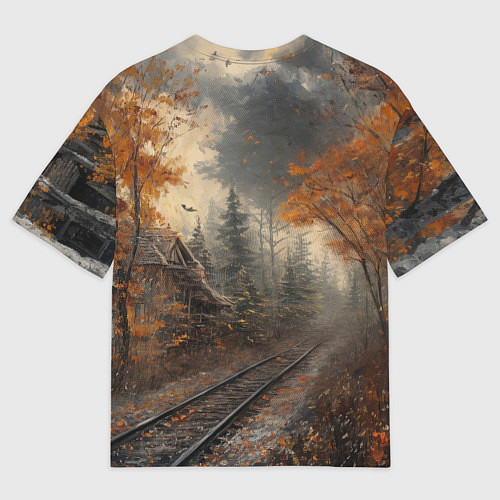 Мужская футболка оверсайз Ретро иллюстрация с паровозом / 3D-принт – фото 2