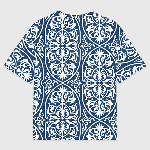 Мужская футболка оверсайз Геометрический узор арабеска бело-синий / 3D-принт – фото 2