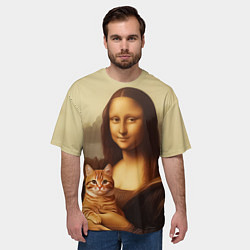 Футболка оверсайз мужская Мона Лиза и кот - винтажные цвета, цвет: 3D-принт — фото 2
