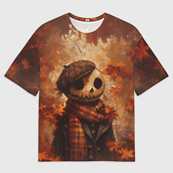 Мужская футболка оверсайз Тыквенный Джек в кепке