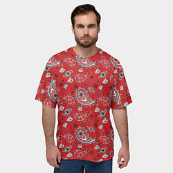 Футболка оверсайз мужская Узор бандана красночерный, цвет: 3D-принт — фото 2
