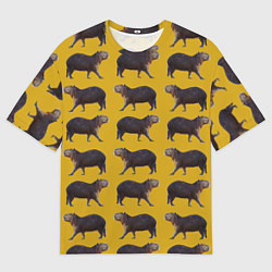 Мужская футболка оверсайз Капибары на горчичном фоне - паттерн