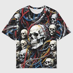 Футболка оверсайз мужская Паттерн из кибер черепов - нейроарт, цвет: 3D-принт