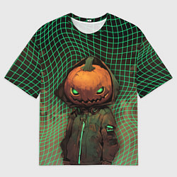 Футболка оверсайз мужская Тыквенный Джек в неоновой сетке, цвет: 3D-принт