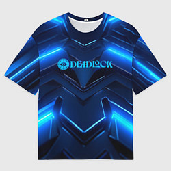 Мужская футболка оверсайз Deadlock logo и синий неон