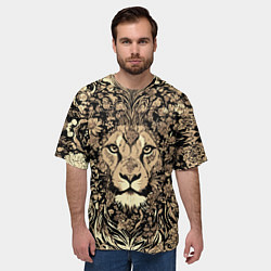 Футболка оверсайз мужская Лев среди узоров из цветов, цвет: 3D-принт — фото 2