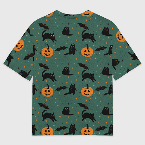 Мужская футболка оверсайз Хэллоуин и черный кот / 3D-принт – фото 2
