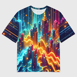 Футболка оверсайз мужская Neon metropolis - vaporwave, цвет: 3D-принт
