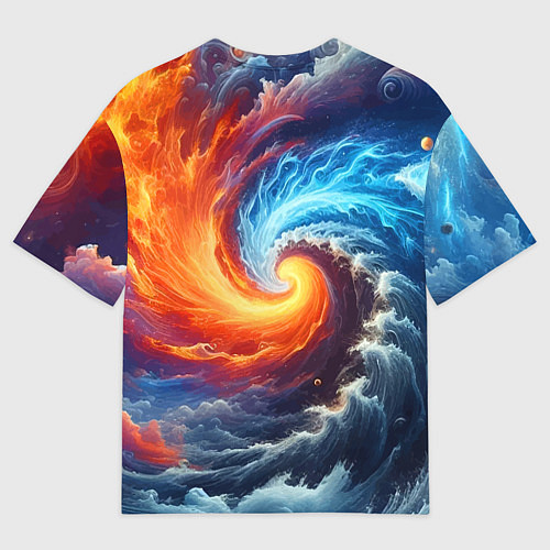 Мужская футболка оверсайз Столкновение двух стихий - инь янь / 3D-принт – фото 2