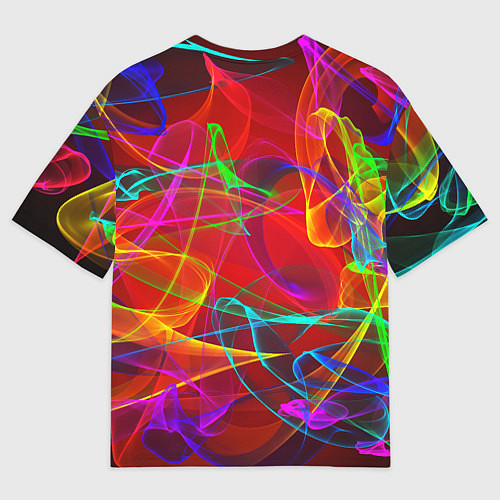 Мужская футболка оверсайз Неоновые волны дыма / 3D-принт – фото 2