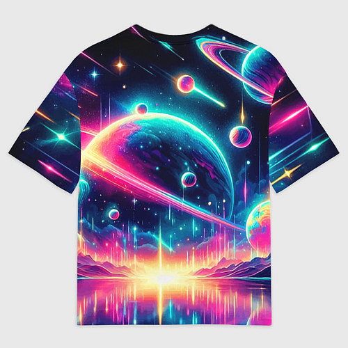 Мужская футболка оверсайз Неоновый космос - нейроарт / 3D-принт – фото 2