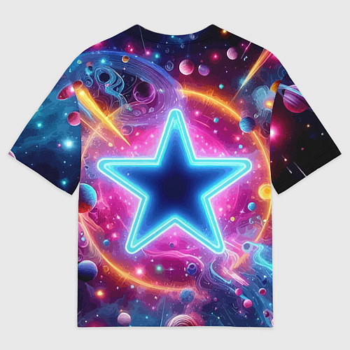Мужская футболка оверсайз Звезда в неоновом космосе - нейроарт / 3D-принт – фото 2