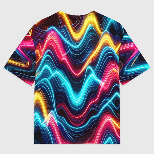 Мужская футболка оверсайз Хаотичные неоновые полосы - абстракция / 3D-принт – фото 2