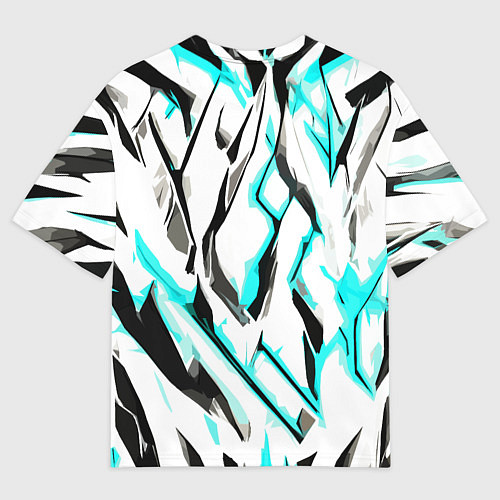 Мужская футболка оверсайз Чёрно-голубые агрессивные полосы на белом фоне / 3D-принт – фото 2