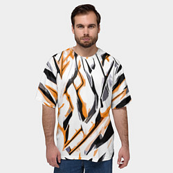 Футболка оверсайз мужская Чёрно-жёлтые агрессивные полосы на белом фоне, цвет: 3D-принт — фото 2