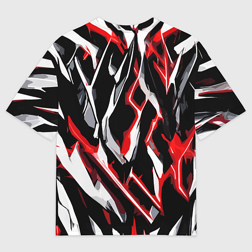 Мужская футболка оверсайз Красно-белые агрессивные полосы на чёрном фоне / 3D-принт – фото 2