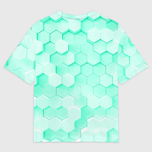 Мужская футболка оверсайз Ярко бирюзовые соты / 3D-принт – фото 2