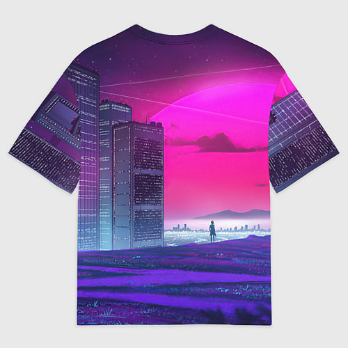 Мужская футболка оверсайз Synthwave неоновый город / 3D-принт – фото 2